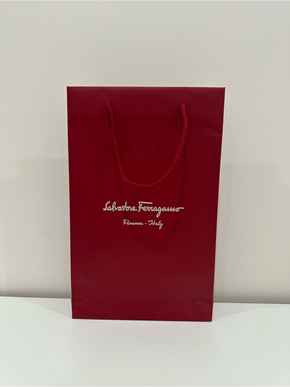 Salvatore Ferragamo Red/Burgundy Paper Shopping Bag | 10.5x17x3 inches
